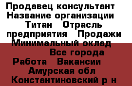 Продавец-консультант › Название организации ­ Титан › Отрасль предприятия ­ Продажи › Минимальный оклад ­ 15 000 - Все города Работа » Вакансии   . Амурская обл.,Константиновский р-н